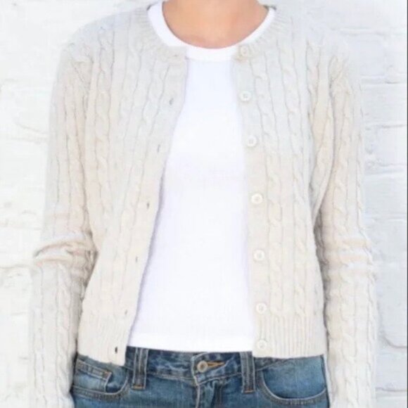 Brandy Melville Heather Gray Olsen Wool Cable Cardigan OS - Picture 2 of 8